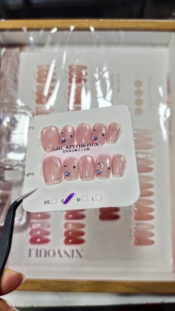 Press on Nails Medium Fake Nails Pink Glossy Glue on Nails Glitter Acrylic Nails Oval Stick on Nails for Women and Girls
