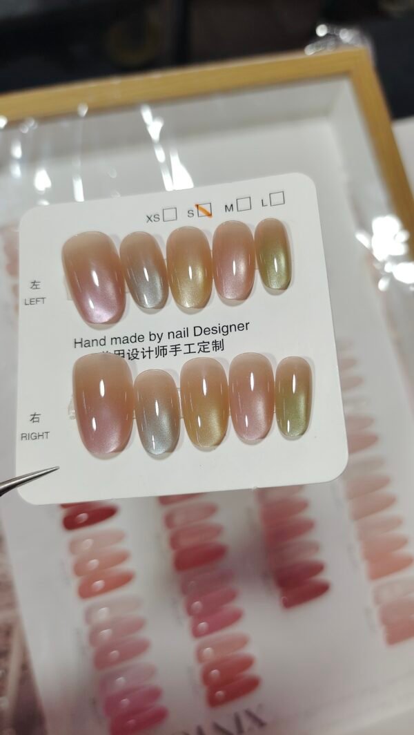 Press on Nails Medium Fake Nails Pink Glossy Glue on Nails Glitter Acrylic Nails Oval Stick on Nails for Women and Girls